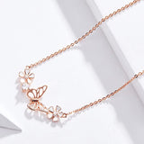 925 Sterling Silver Butterfly and Flower Necklace Enamel Floral Short Choker Necklace Silver Korean Style Jewelry