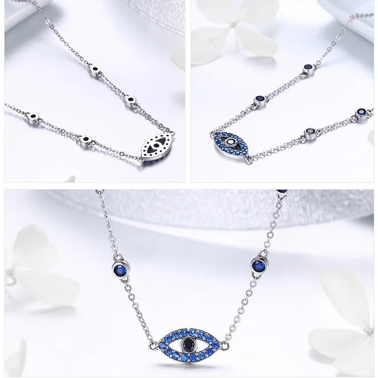 925 Sterling Silver Blue Zircon Guardian Eye Pendant Necklaces Lucky Eye Neck Chain for Women Fine Jewelry