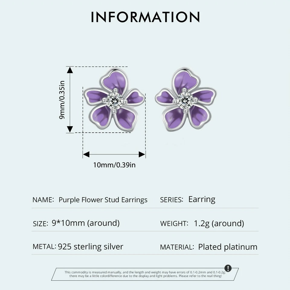 Purple Flower Earrings for Women, 925 Sterling Silver Cute Plumeria Cherry Blossom Hypoallergenic Stud Earrings For Girl