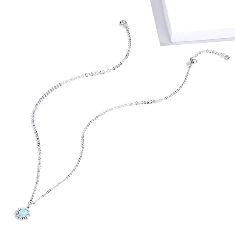 925 Sterling Silver White Opal Sun Pendant Necklace Apollo Chain Necklaces for Women Birthday Gift Jewelry