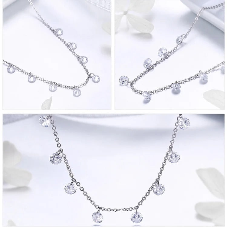 925 Sterling Silver 14K Gold Plated Dainty Chain Choker 5A Cubic Zirconia Pendant Necklace Women Girl Jewelry Gift