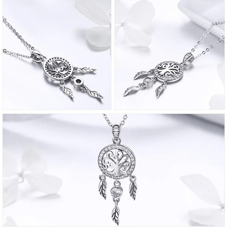 925 Sterling Silver Tree of Life Fashion Dream Catcher Pendant Necklaces for Women Sterling Silver Jewelry