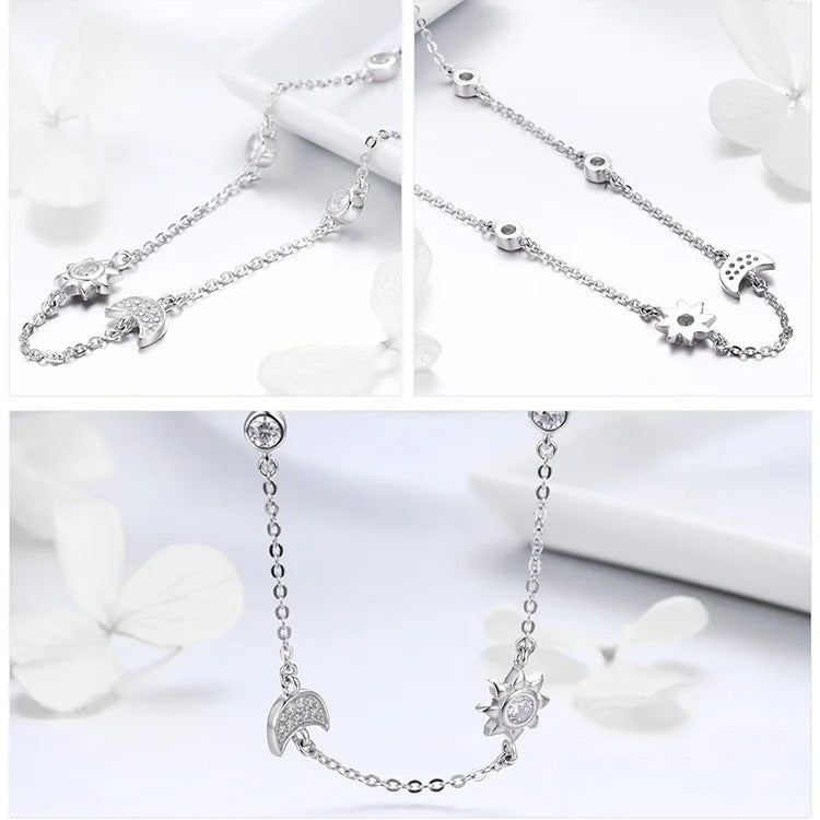 925 Sterling Silver Sparkling Moon and Star Exquisite Pendant Necklaces for Women 925 Silver Jewelry Gift