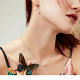 925 Sterling Silver Butterfly and Flower Necklace Enamel Floral Short Choker Necklace Silver Korean Style Jewelry