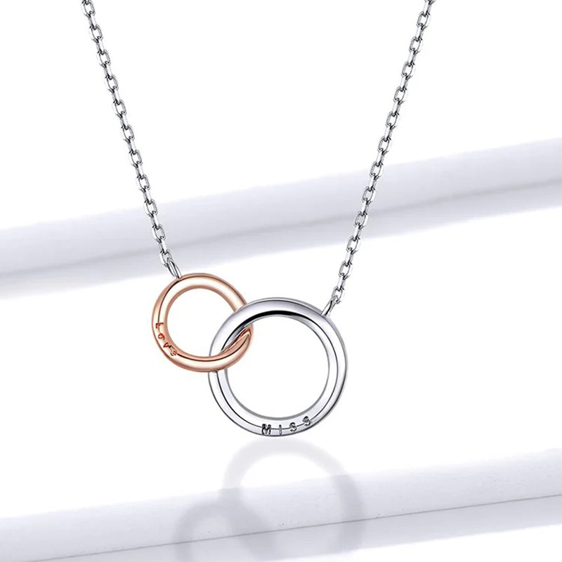 Double Circle Chain Necklace for Women Rose Gold Color 925 Sterling Silver Miss & Love Wedding Fine Jewelry