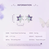 925 Sterling Silver Cute Purple Enamel Flower Stud Earrings, Hypoallergenic Gold Plated Stud Earrings Fine Jewelry Gifts