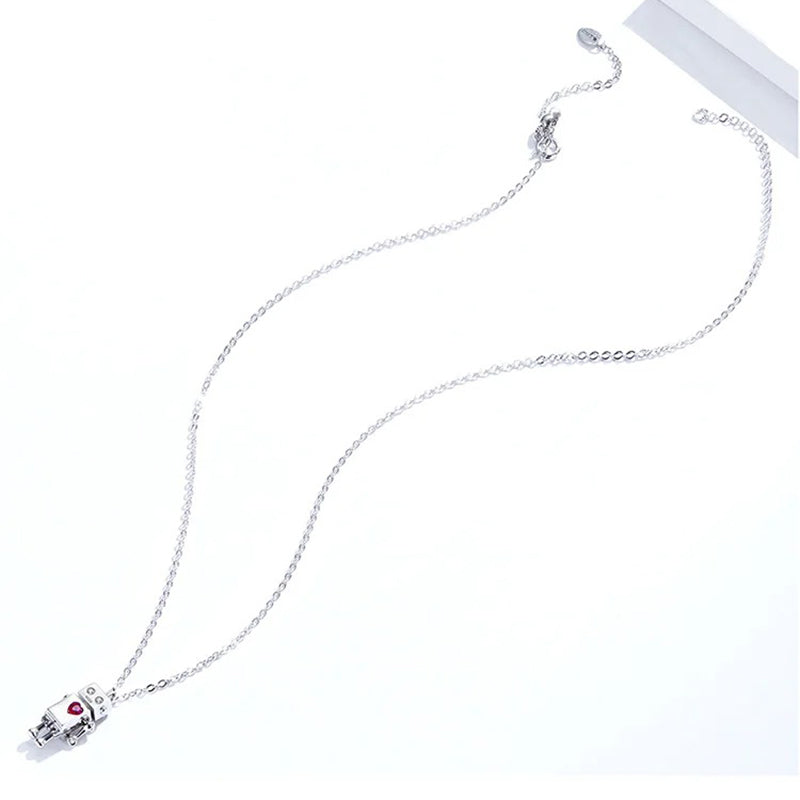 Valentine's Day Series 925 Sterling Silver Robot Lover Couple Pendant Necklace Crown and Heart Jewelry