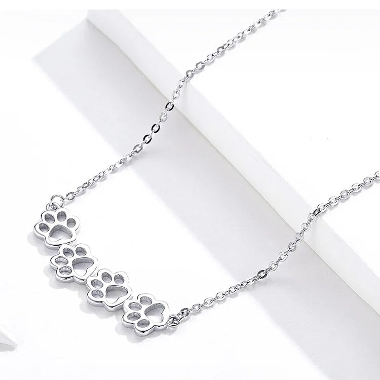 Dog and Cat Paw Silver Choker Necklace for Women 925 Sterling Silver Cat Pet Footprint Short Neckalces Accessories
