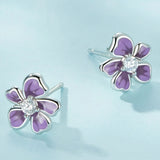 Purple Flower Earrings for Women, 925 Sterling Silver Cute Plumeria Cherry Blossom Hypoallergenic Stud Earrings For Girl