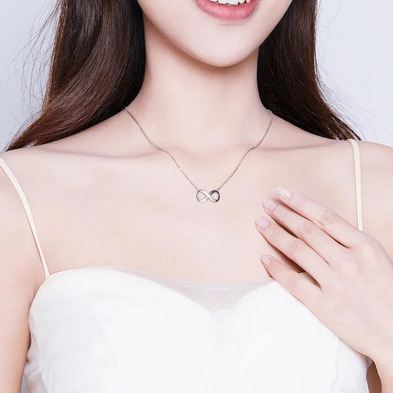 Infinity Love Family Forever Short Chain Necklace for Women Clear CZ 925 Sterling Silver Fashion Jewelry