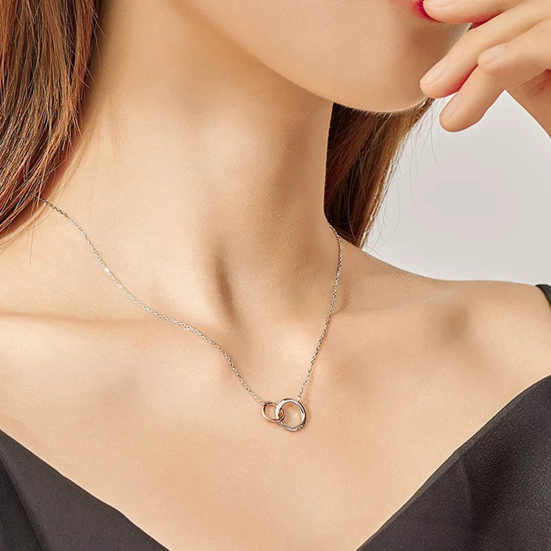 Double Circle Chain Necklace for Women Rose Gold Color 925 Sterling Silver Miss & Love Wedding Fine Jewelry