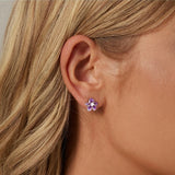 Purple Flower Earrings for Women, 925 Sterling Silver Cute Plumeria Cherry Blossom Hypoallergenic Stud Earrings For Girl