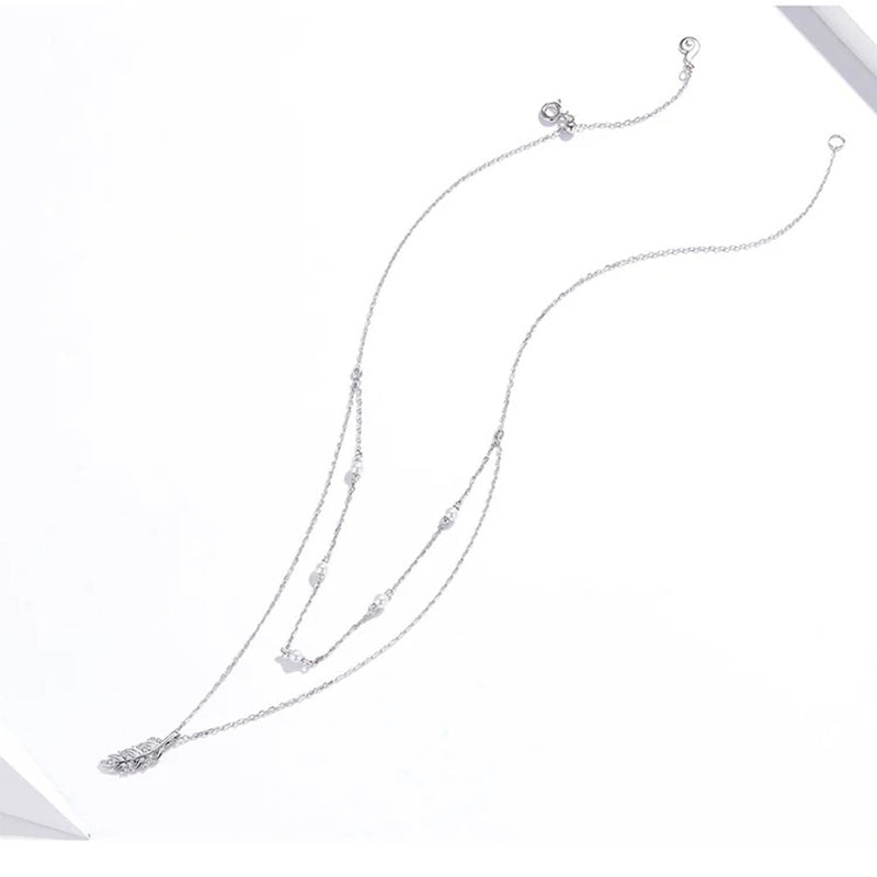 Sterling Silver 925 Shiny Wheat Ears Pendant Necklace for Women Chain Necklaces Plated platinum women Jewelry