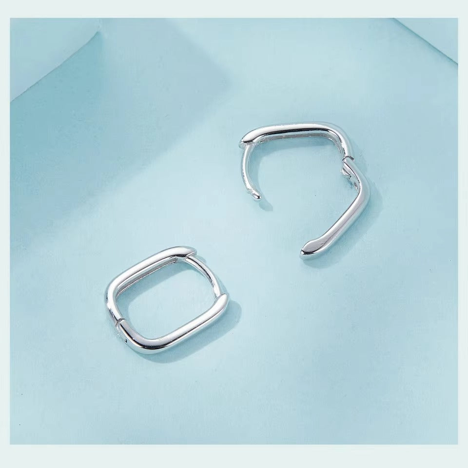 925 Sterling Silver Small Square Earrings, Classic French Lightweight Earring for Women Party Wedding Jewelry