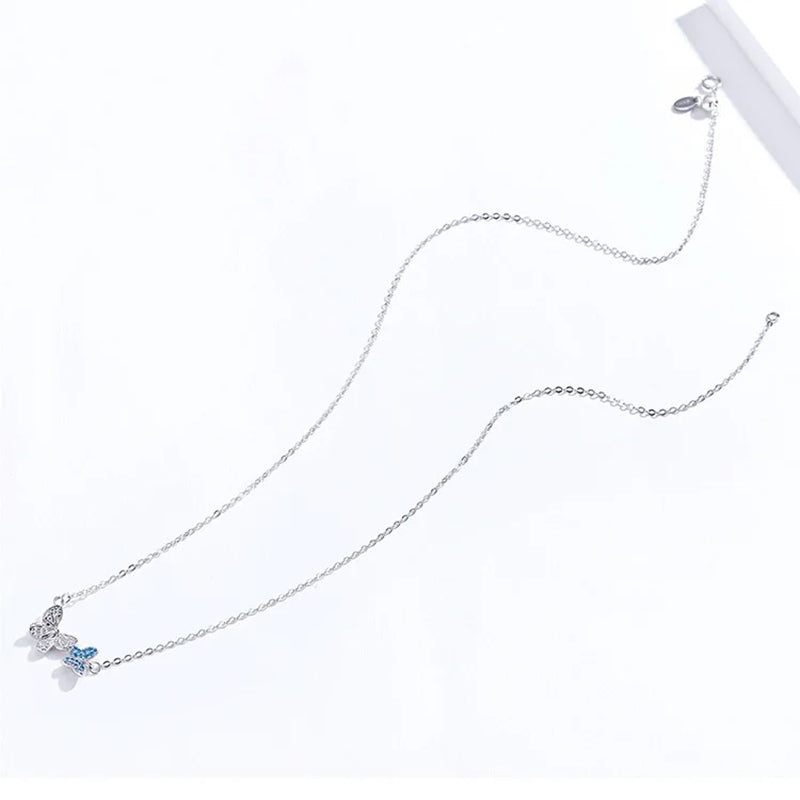 925 Sterling Silver Blue Zircon Flying Butterfly Necklace Women Birthday Gift Korean Style Fashion Jewelry Gift