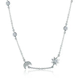 925 Sterling Silver Sparkling Moon and Star Exquisite Pendant Necklaces for Women 925 Silver Jewelry Gift