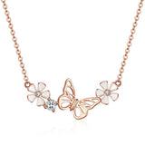 925 Sterling Silver Butterfly and Flower Necklace Enamel Floral Short Choker Necklace Silver Korean Style Jewelry