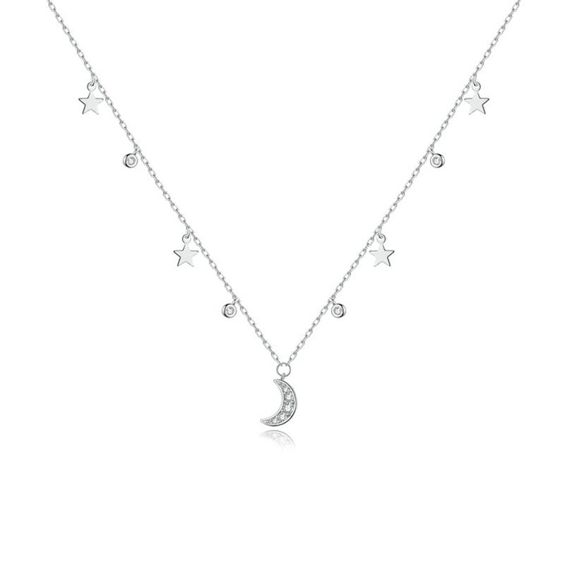 925 Sterling Silver White Moon & Star Pendant Necklace for Women Chain Link Necklaces Silver 925 Jewelry