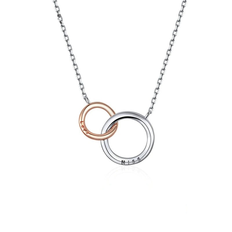 Double Circle Chain Necklace for Women Rose Gold Color 925 Sterling Silver Miss & Love Wedding Fine Jewelry