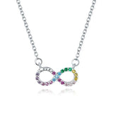 925 Sterling Silver Rainbow Color Infinite Love Short Chain Necklace for Women Girl Gift Collar