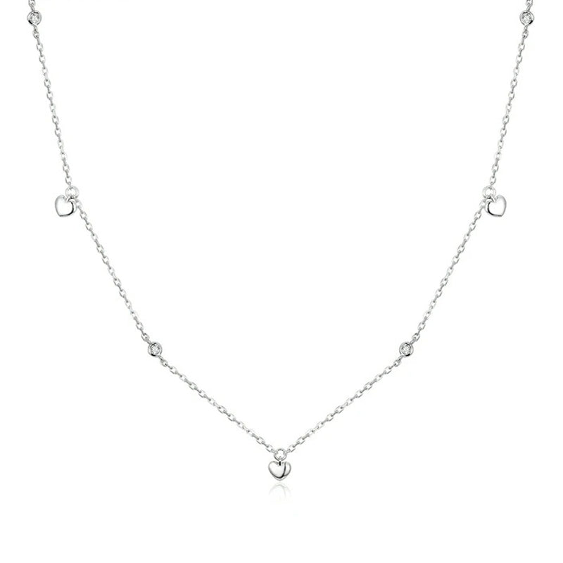 Sterling Silver 925 Pendant Necklace for Women Chain Plated platinum CZ Simple Heart-shaped Necklace Jewelry