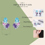 925 Sterling Silver Colorful Zircon Geometric Earrings Simple Stud Earrings for Women Silver Jewelry