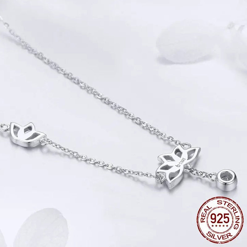 925 Sterling Silver Elegant Lotus Pendant Necklaces Cubic Zircon Flower Necklace for Women Fine Jewelry