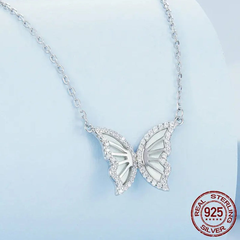 925 Sterling Silver Butterfly Pendant Necklace for Women Birthday Christmas Gift Pave Setting CZ Fine Jewelry