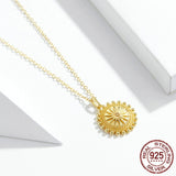 Sun Coin Pendant Necklace for Women Gold Color Genuine 925 Sterling Silver Chain Necklaces Collier Fashion Jewelry