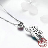 925 Sterling Silver Pink CZ Heart And Cute Bear Animal Pendant Necklaces for Women Silver Jewelry Gift
