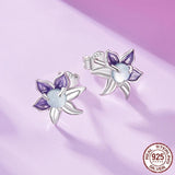 925 Sterling Silver Cute Purple Enamel Flower Stud Earrings, Hypoallergenic Gold Plated Stud Earrings Fine Jewelry Gifts