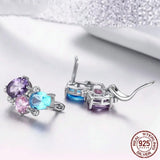 925 Sterling Silver Colorful Zircon Geometric Earrings Simple Stud Earrings for Women Silver Jewelry