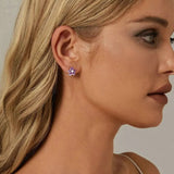 Purple Flower Earrings for Women, 925 Sterling Silver Cute Plumeria Cherry Blossom Hypoallergenic Stud Earrings For Girl
