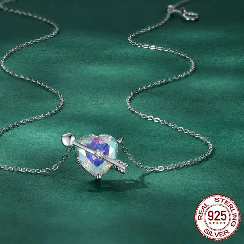Genuine 925 Sterling Silver Cupid Arrow Pendant Necklace for Women Fine Jewelry Adjustable Bling Heart Link Chain