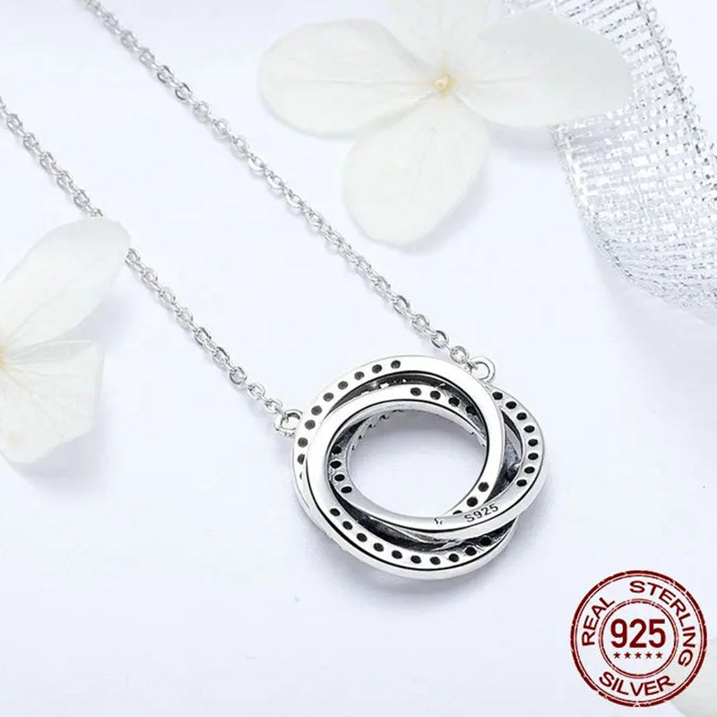 925 Sterling Silver Minimalism Geometric Stacked Circle Pendant Necklaces for Women Clear CZ Fine Jewelry