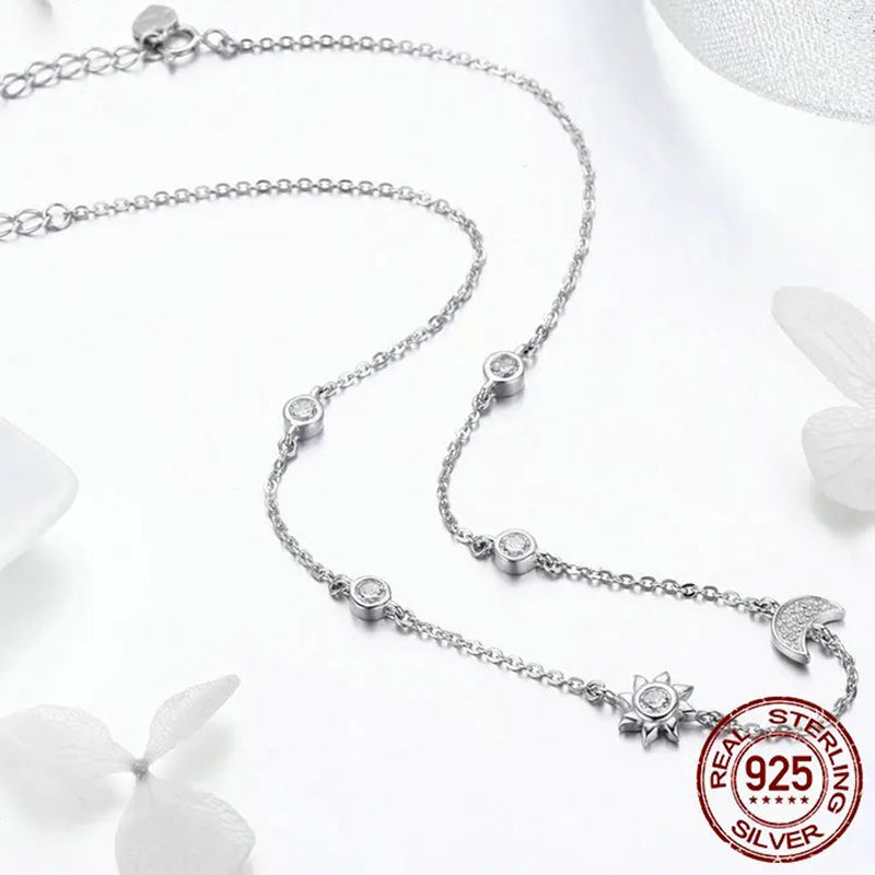 925 Sterling Silver Sparkling Moon and Star Exquisite Pendant Necklaces for Women 925 Silver Jewelry Gift