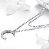 925 Sterling Silver Moon & Star Double Layers Chain Pendants Necklaces for Women Sterling Silver Jewelry