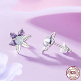 925 Sterling Silver Cute Purple Enamel Flower Stud Earrings, Hypoallergenic Gold Plated Stud Earrings Fine Jewelry Gifts