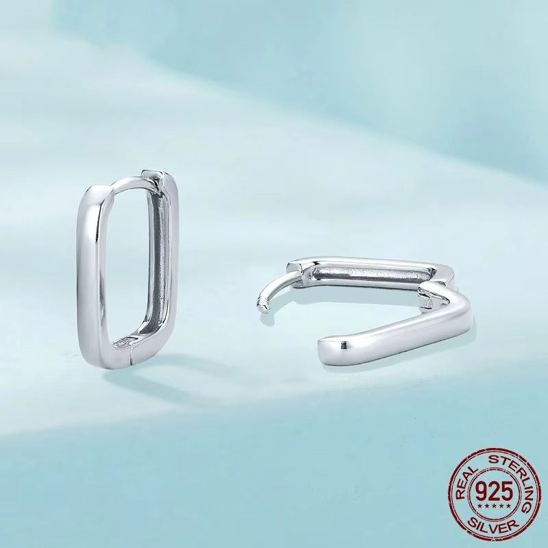 925 Sterling Silver Small Square Earrings, Classic French Lightweight Earring for Women Party Wedding Jewelry