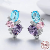 925 Sterling Silver Colorful Zircon Geometric Earrings Simple Stud Earrings for Women Silver Jewelry