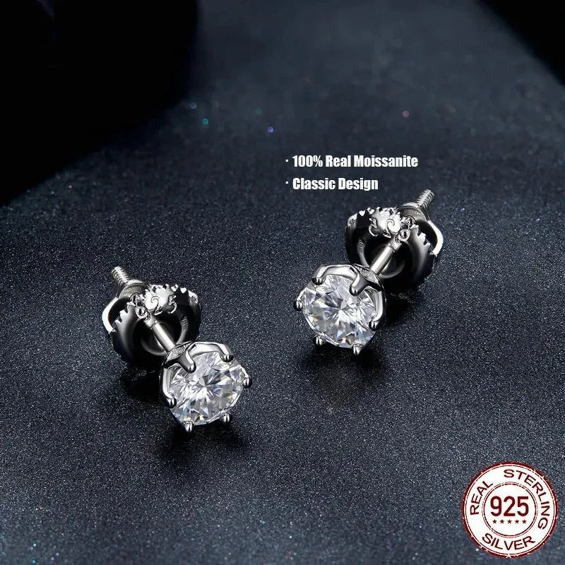 Classic Moissanite Stud Earrings, S925 Silver D Color Brilliant Round Cut Lab Created Diamond Wedding Engagement Earrings