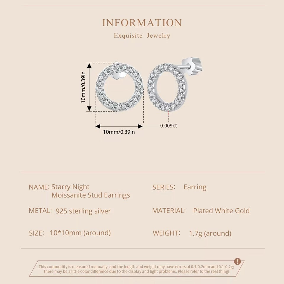 Forever Clear Moissanite 925 Sterling Silver Circle Round Stud Earrings Dazzling Ideal Cut Lab Created Diamond Bijoux