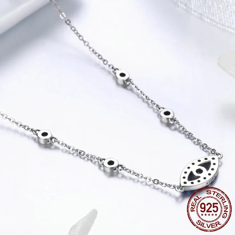 925 Sterling Silver Blue Zircon Guardian Eye Pendant Necklaces Lucky Eye Neck Chain for Women Fine Jewelry