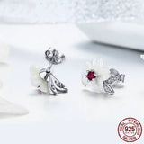 925 Sterling Silver Pure Shell Flower Stud Earring for Women Pave Setting CZ Fashion Korea Style Fine Jewelry