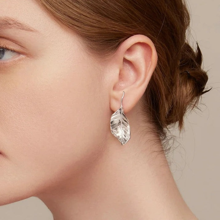 Authentic 925 Sterling Silver Leaf Stud Earrings Leaves Drop Earrings for Women Birthday Gift Fine Jewelry