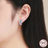 925 Sterling Silver Colorful Zircon Geometric Earrings Simple Stud Earrings for Women Silver Jewelry
