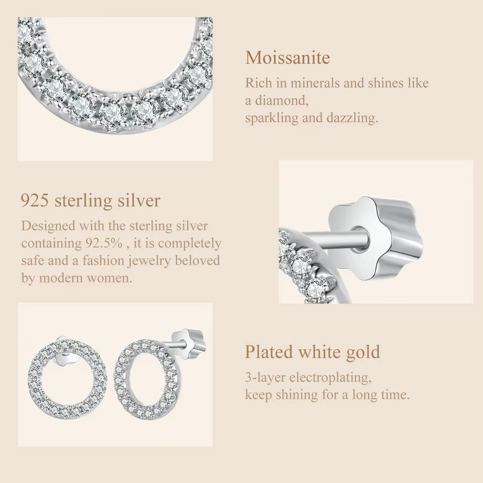 Forever Clear Moissanite 925 Sterling Silver Circle Round Stud Earrings Dazzling Ideal Cut Lab Created Diamond Bijoux