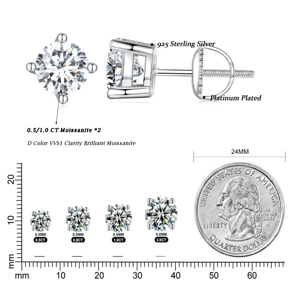 Moissanite Earrings for Women Solid 925 Sterling Silver Heart Prong 2CTW D VVS1 Lab Diamonds Sparkling Wedding Jewelry
