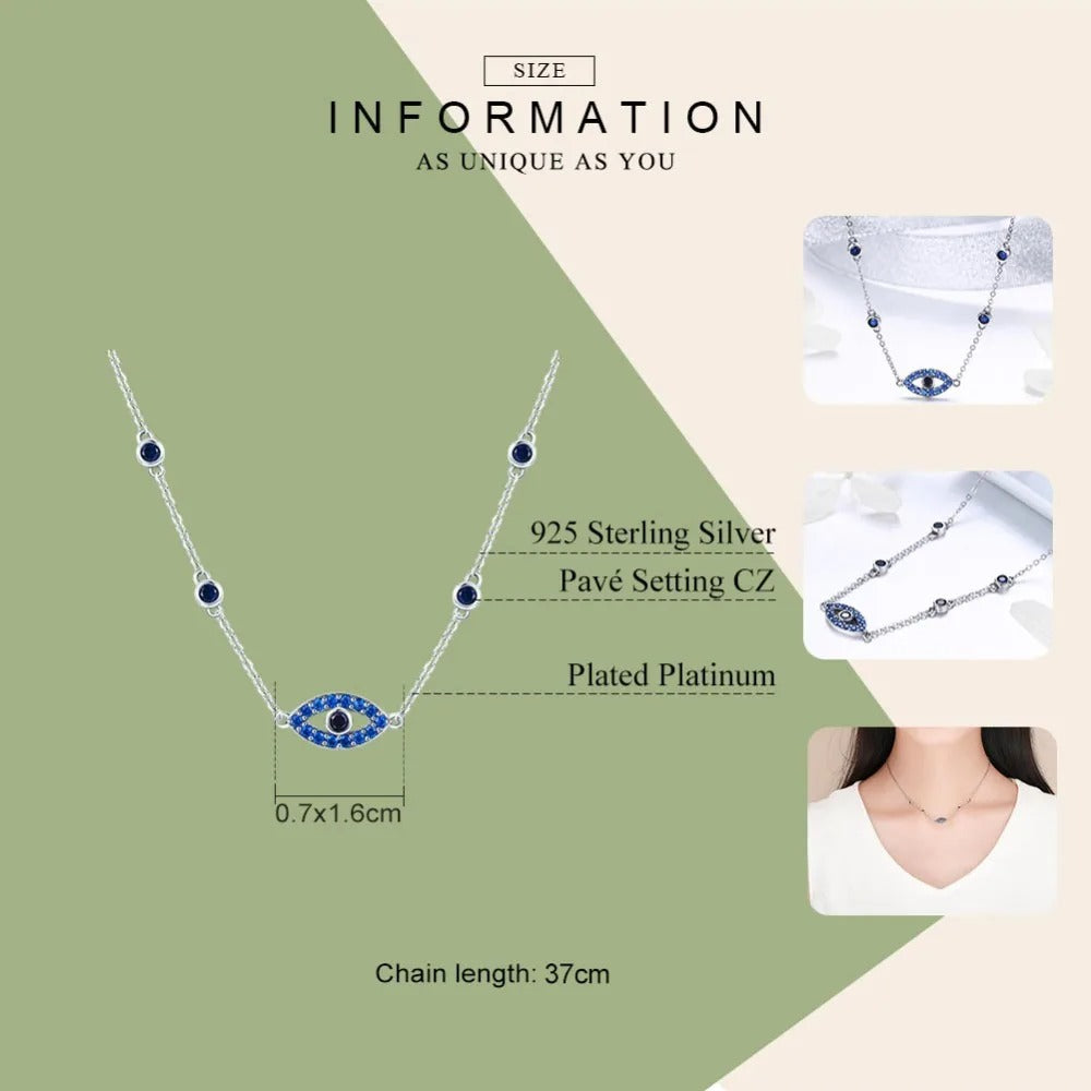 925 Sterling Silver Blue Zircon Guardian Eye Pendant Necklaces Lucky Eye Neck Chain for Women Fine Jewelry
