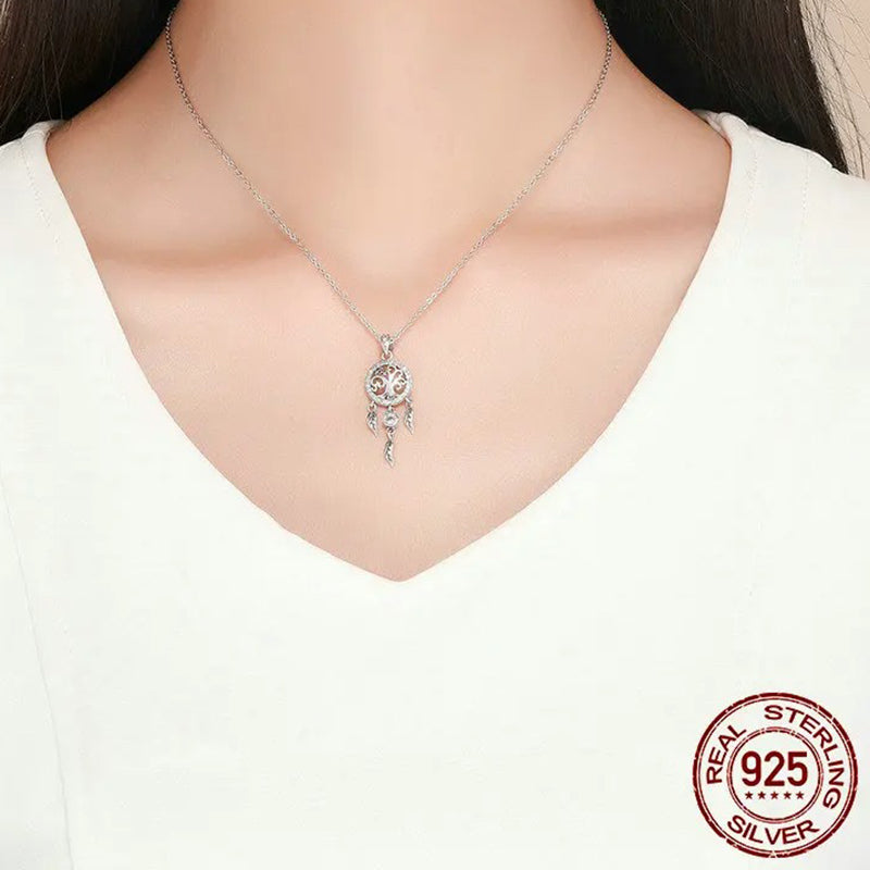 925 Sterling Silver Tree of Life Fashion Dream Catcher Pendant Necklaces for Women Sterling Silver Jewelry